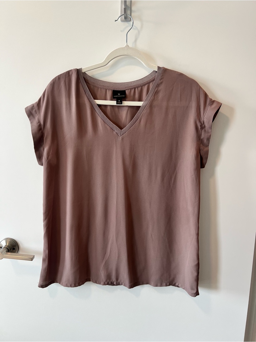 Worthington Rose V-Neck Short Sleeve Blouse